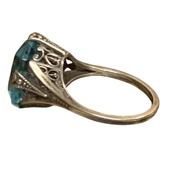 Antique?/Vintage Ring 5.25 Sterling Silver & Blue Glass Ring - Picture 3 of 9